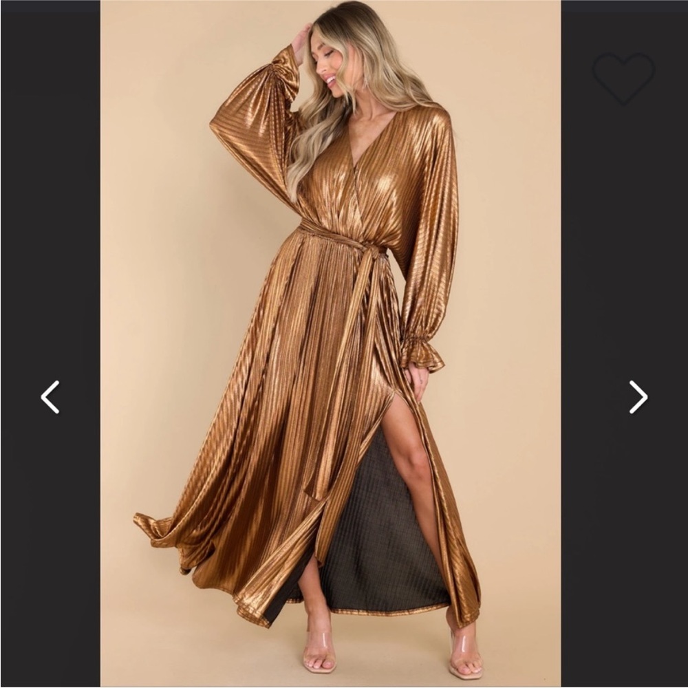 Aura Metallic Gold Wrap Dress